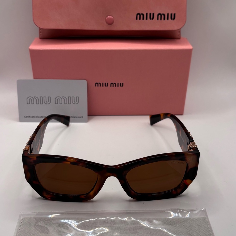 Miu Miu Tortoiseshell Rectangular Sunglasses With… - image 1